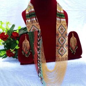 Handmade Beaded Necklace Set - Long Necklace Yellow and Green