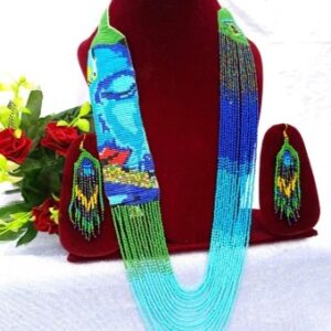 Handmade Beaded Necklace Set - Long Necklace Blue