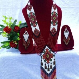 Handmade Beaded Necklace Set - Long Necklace Red